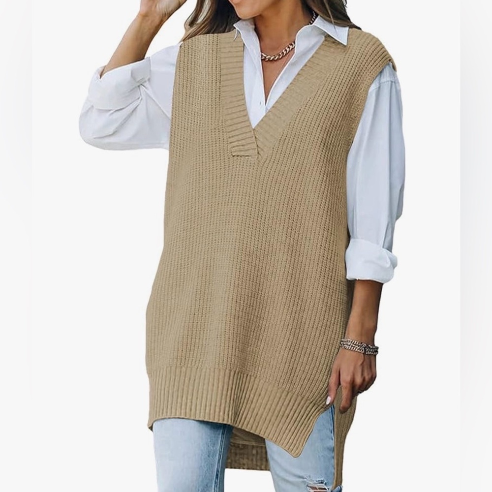 Tan Knit Sleeveless Sweater Vest